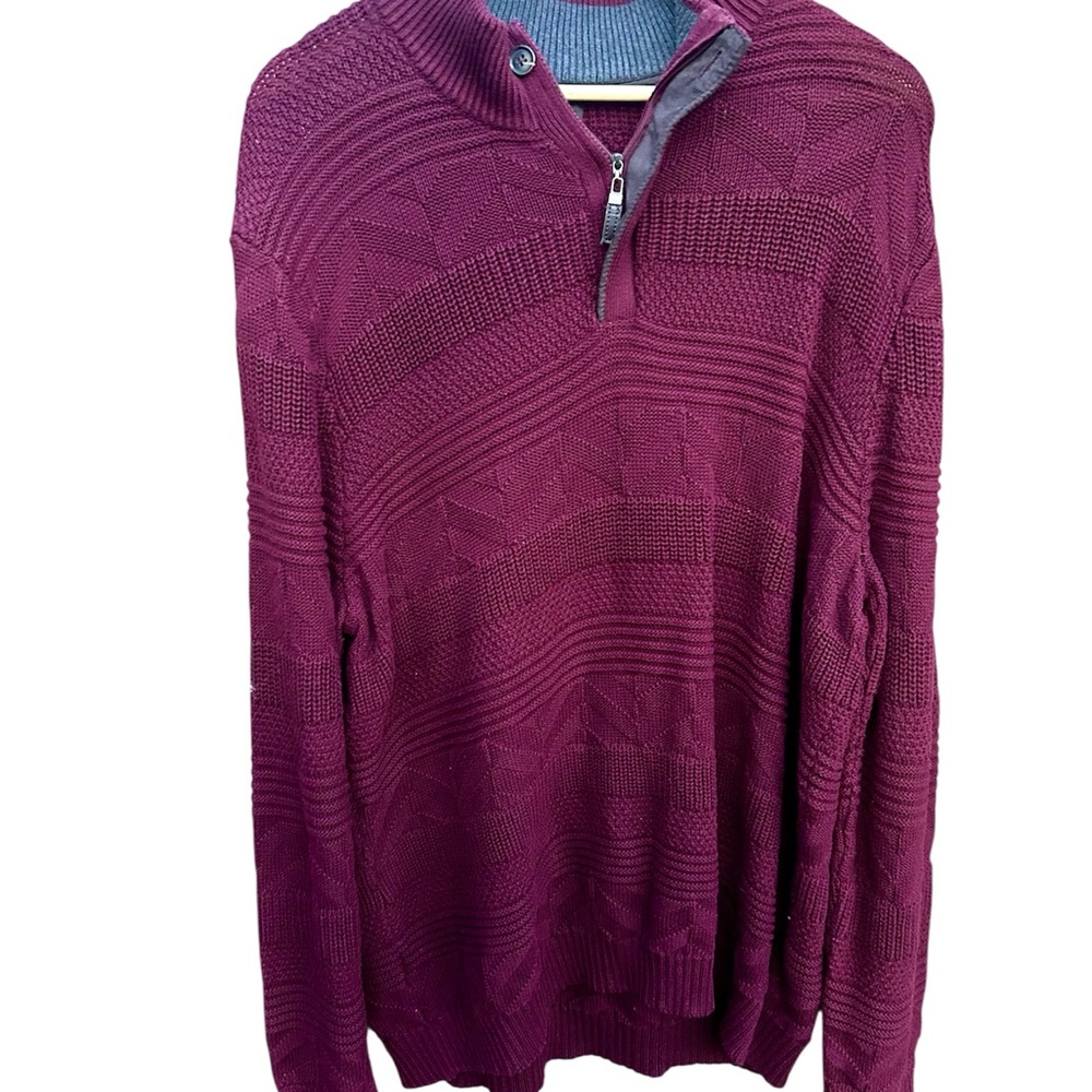 Tasso Elba Sweater Mens Knit 1/4 Zip Mock Neck Pullover Port Red Sz. XXL